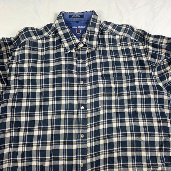 Tommy Hilfiger Mens Size XL Plaid Button Up Shirt Blue White Casual Long Sleeve - Picture 3 of 8